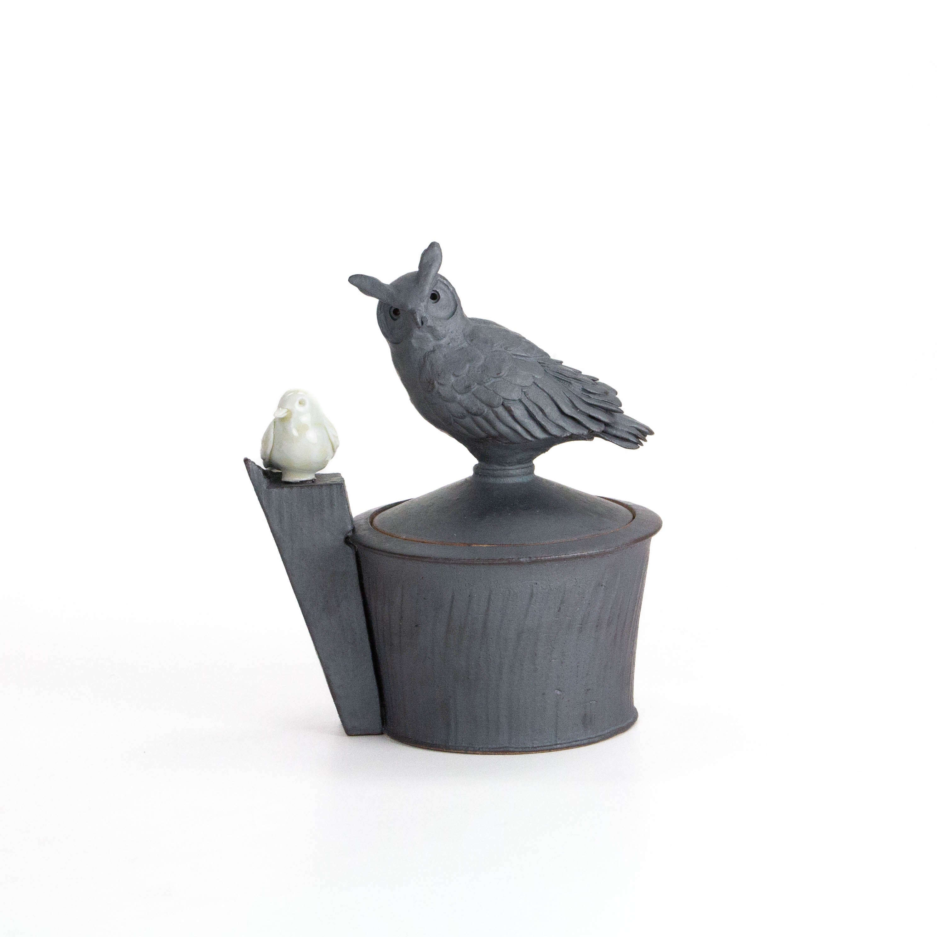 Great Horned Owl with Friend Salt Cellar