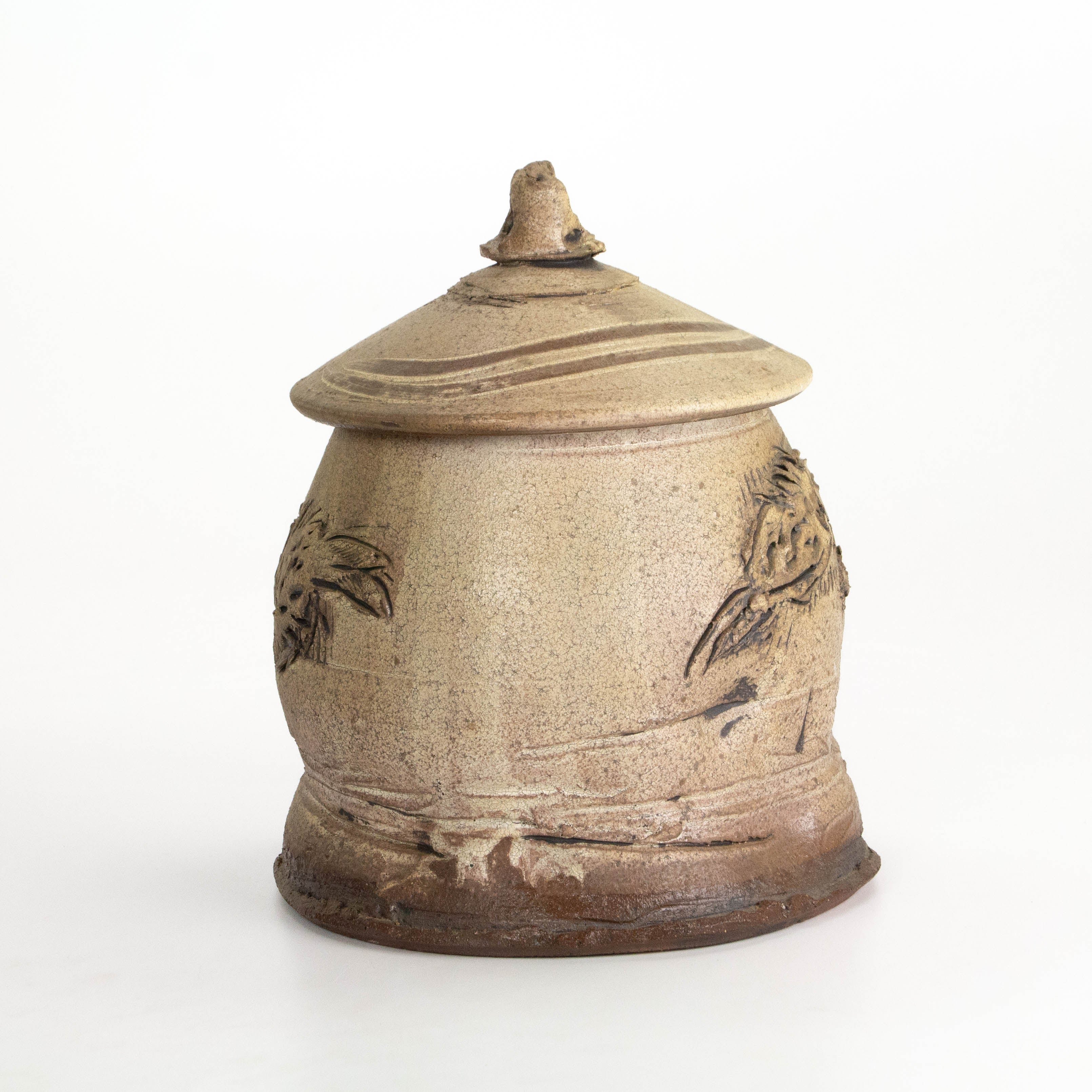 Lidded Jar with Carved Fish