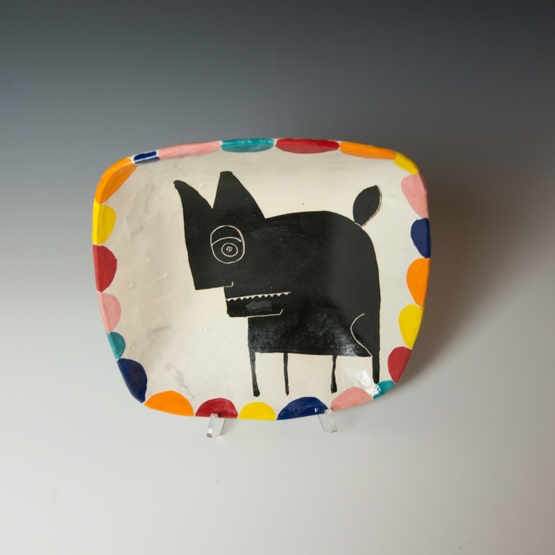 Kurt Anderson, Square Bowl with Dog, stoneware, 3.25 x 11.5 x 11.25”